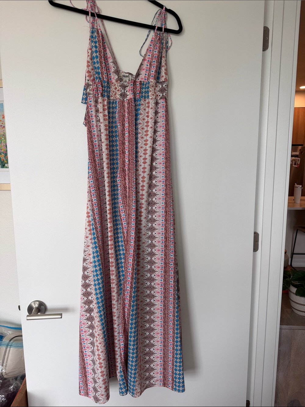 Lulu's Pink & Blue Printed Tie-Shoulder Maxi Dress